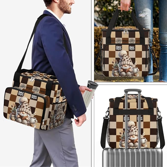 Coffee Brown Gnome Coffee Maker Carring Bag Travel Carrying Storage Tote Bag Compatible with Keurig K-Mini or K-Mini Plus Portable Single Serve Coffees Brewer Case with Pockets for K-cup Pods