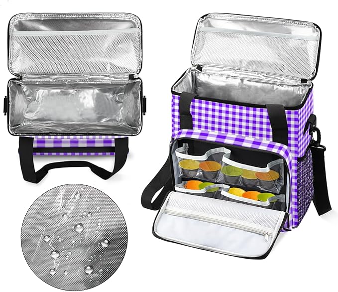 Purple Plaid Coffee Maker Carrying Bag Portable Travel Storage Tote Bag Compatible with K-Mini or K-Mini Plus Single Serve Coffee Brewer Carrying Case with Multiple Pockets &amp Shoulder Strap