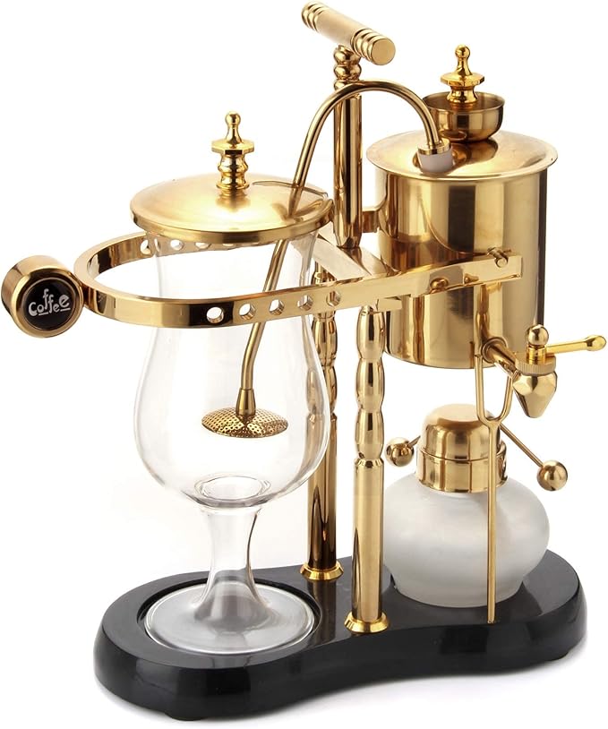 Diguo Belgian/Belgium Family Balance Siphon/Syphon Coffee Maker Elegant Double Ridged Fulcrum with Tee handle (Classic Gold)