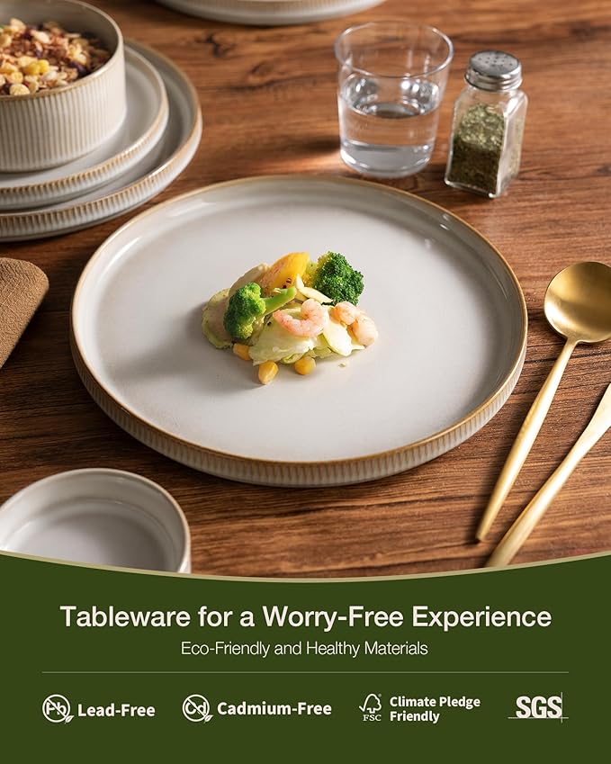 Famiware Star Plates and Bowls Sets Modern Stoneware Dinnerware Sets for 8 24-Piece Kitchen Dish Set - Microwave and Dishwasher Safe Chip and Scratch Resistant Cappuccino White