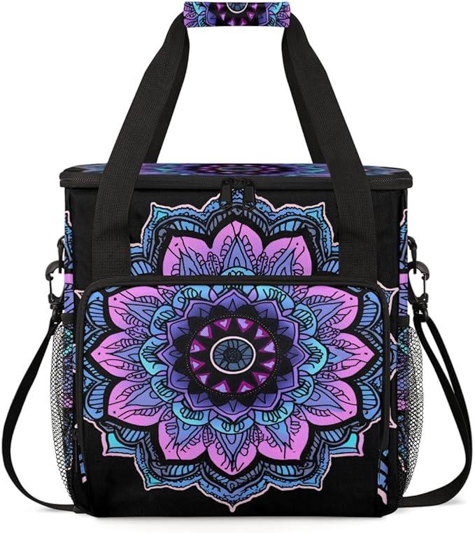 Gradient Mandala Coffee Maker Carrying Bag Mandala Circular Travel Storage Bag Compatible with K-Mini or K-Mini Plus Single Serve Coffee Brewer Carrying Case with Multiple Pockets &amp Shoulder Str