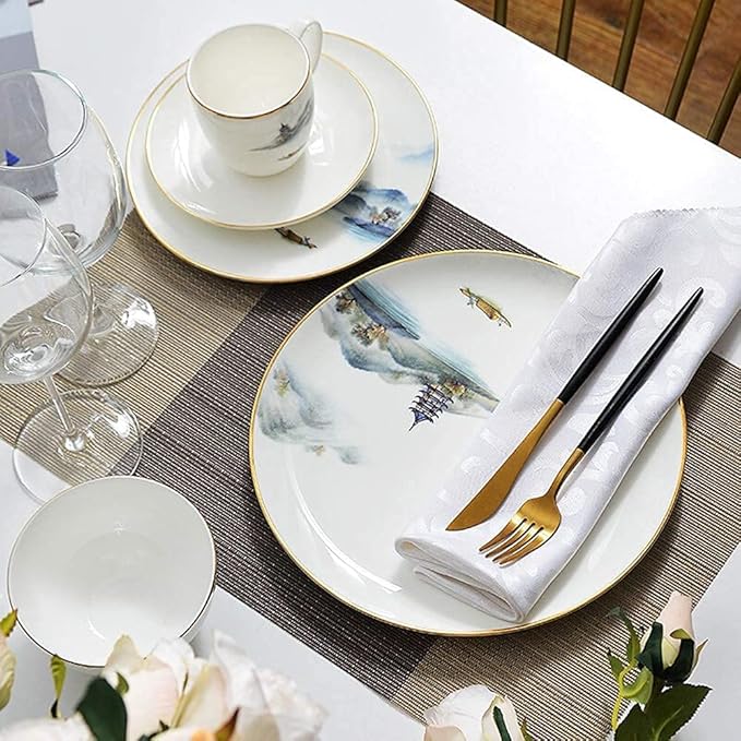8pc Porcelain Bone China Dinnerware Set Ceramic Dinner Sets Clear Water and Cloud Sky Setting Dishes Set