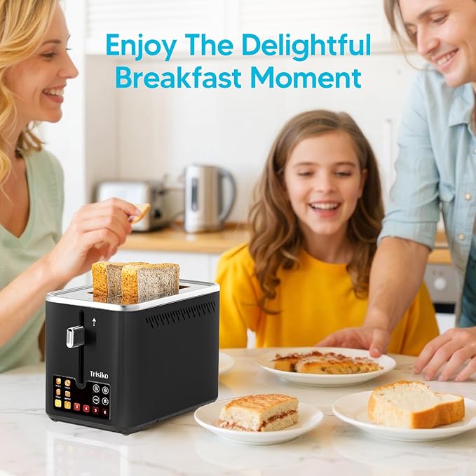 Trisiko® Touch Screen Toaster 2 SliceSmart Toaster with Digital Timer 1.38 Extra-Wide Slots for Bread&amp Bagelwith Reheat Defrost Cancel +15s Boost Great for Home Office Dorm (Black)