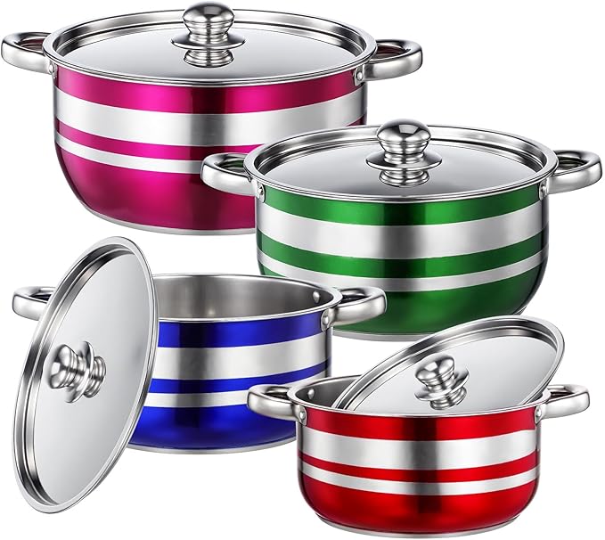 Generic 4pcs Stainless Steel Pot Set with Lids and Antiscald Handles Induction Compatible Stock Pots for Soup Seafood Canning and Catering Even Heat Distribution Polished Cookware