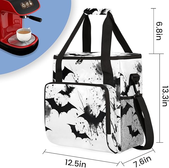 Gothic Bat Coffee Maker Carrying Bag Graffiti Bat Travel Storage Bag Compatible with K-Mini or K-Mini Plus Single Serve Coffee Brewer Carrying Case with Multiple Pockets &amp Shoulder Strap