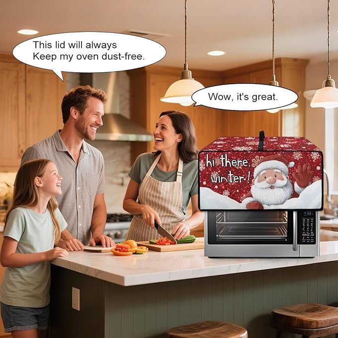 Doojoayie 4 Slice Toaster Cover Christmas Santa Kitchen Appliance Covers Universal Fit Toaster Oven Cover with Top Handle Belt Easy to Storange Red Christmas Home Decorations