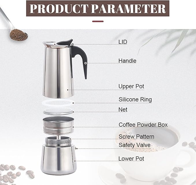 Atyhao Electric Coffe MakerElectric Coffeemaker Pots Food Grade Stainless Steel Pot for Home and Outdoor Camping (300ml)