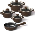 Real Ceramic Non Scratchable Non Toxic Cookware Set - Oven Safe Up to 1200F Stovetop Agnostic Dishwasher Safe Longlasting and Lightweight - PFAS PTFE PFOA PFOS - Cocoa Brown