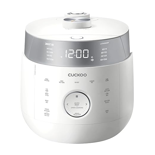 CUCKOO Twin Pressure Rice Cooker 6-Cup Uncooked / 12-Cup Cooked with Induction Heating Technology 19 Menu Modes with Voice Guide Full Stainless Steel Inner Pot White (CRP-LHTAR0609FW)
