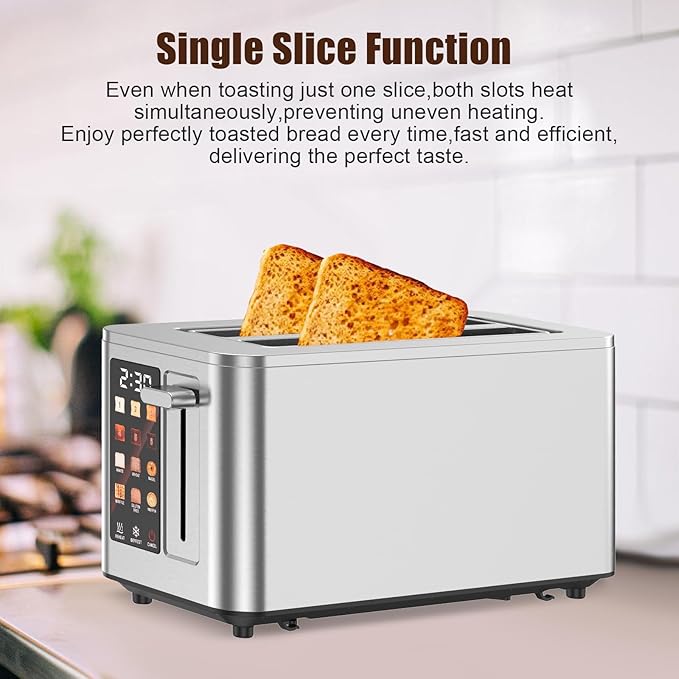 Touch Screen Toaster 4 Slice 4 Bread Types 4 Shade Settings LCD Display Extra Wide 1.5 Slots Memory Function 1400W16.54 * 8.66 * 7.48inch