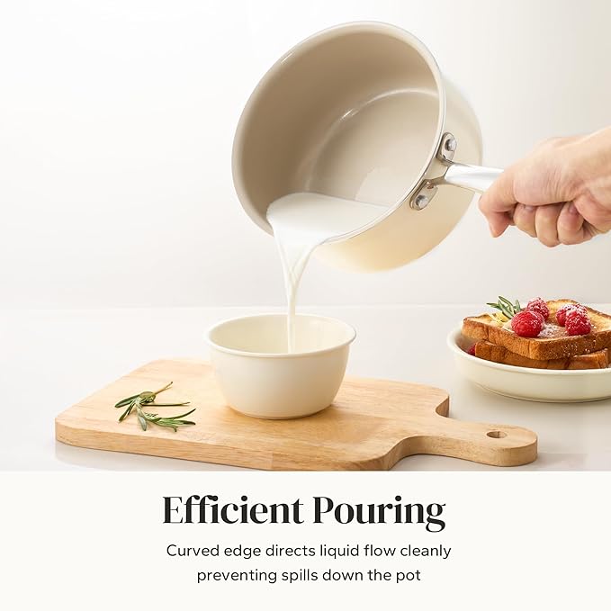 Redchef Nonstick Mini Cookware Set 8Ceramic Fry Pan 2.5QT Small Saucepan with Lid*2Cooking Pot with Stay-Cool Handles Compatible All Stovetops PFAS PFOA &amp PTFEFree (Beige)