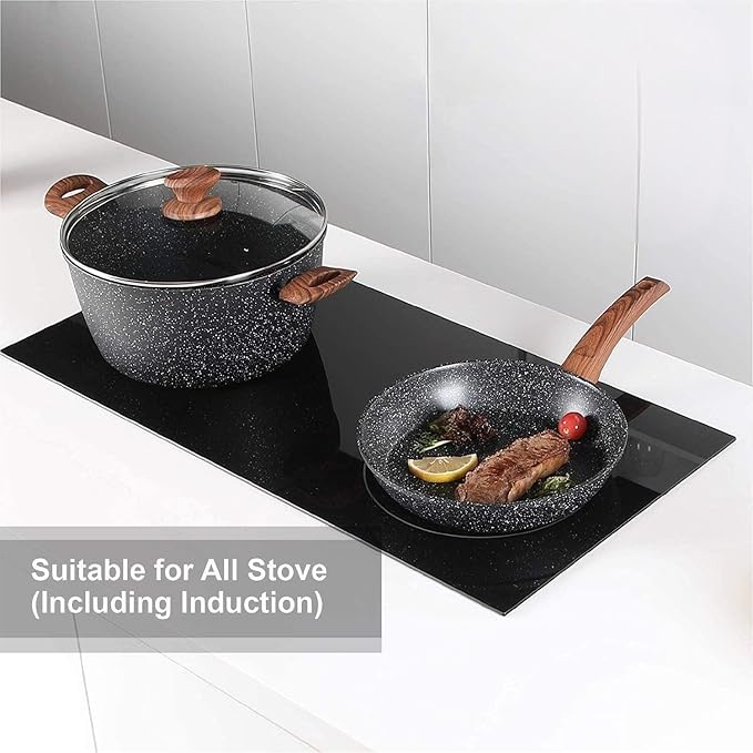 Kitchen Induction Cookware &amp Bakeware Set - 30 Piece Black Granite Cooking Pans Set Non-Stick Pots and Pans Set