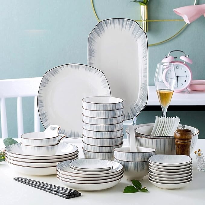 56-Piece Dinnerware SetsDinner PlateDessert Plates and Soup Platesand Salad Pasta BowlsService for 12Microwave SafeTable Service