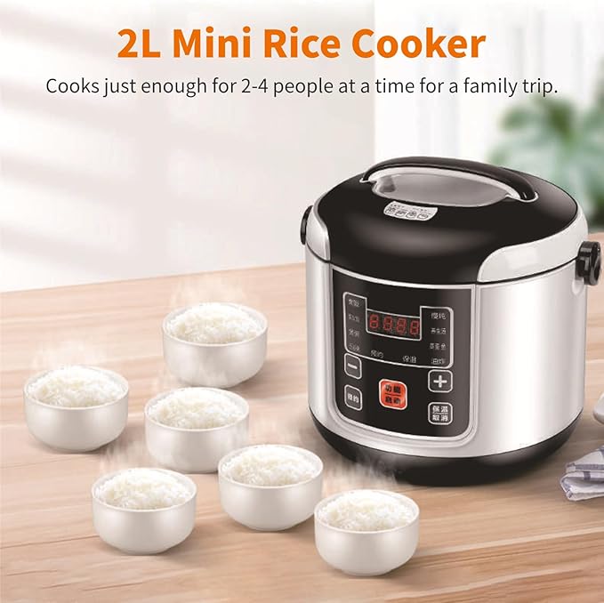 2L Portable Compact Car Rice Cooker with Insulation Non Stick Inner Pot Steam Basket for White &amp Whole Grain Rice Sushi  12V for Cars