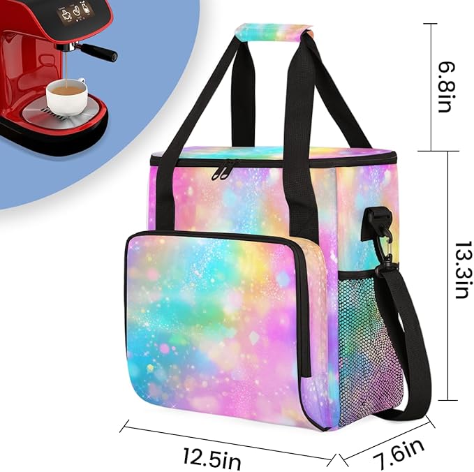 Glitter Coffee Maker Carrying Bag Pink Yellow Portable Travel Storage Tote Bag Compatible with K-Mini or K-Mini Plus Single Serve Coffee Brewer Carrying Case with Multiple Pockets &amp Shoulder Str