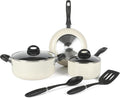 Oster Clairborne 7 Piece Aluminum Premium Nonstick Pots and Pans Cookware Set W/Induction &amp Bakelite Stay Cool Handle - White W/Speckle