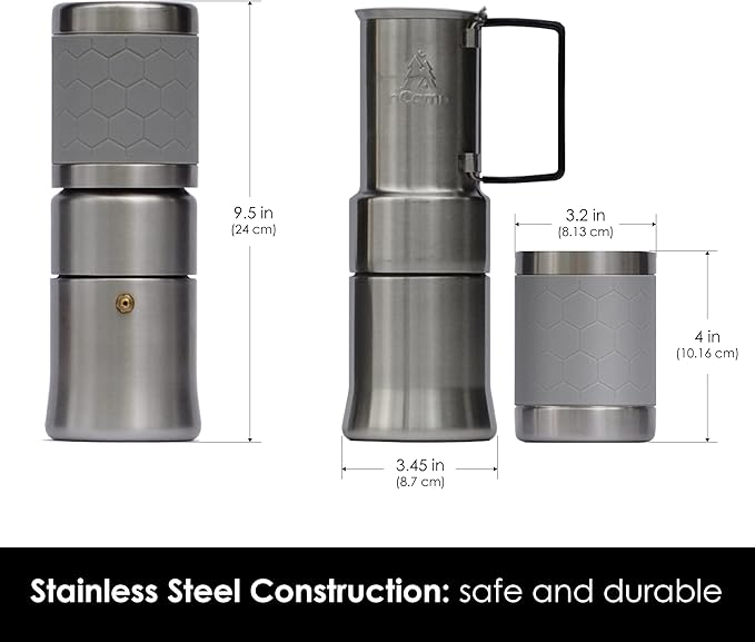 nCamp - Café Portable Coffee Maker Portable Espresso Machine Compact Camping Coffee Maker Stainless Steel Travel Coffee Maker with Camping Coffee Cup Reusable 12 oz