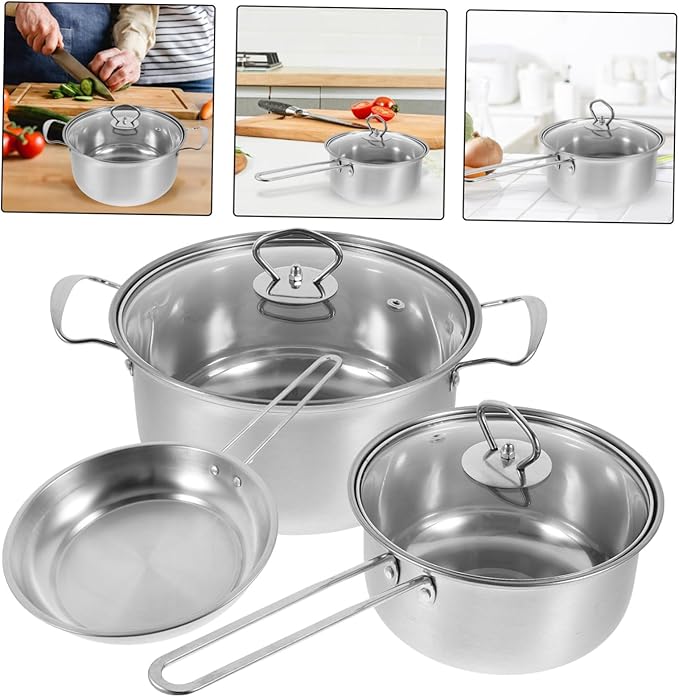 Ciieeo Stainless Steel Cookware Set with Milk Pan Soup Pot Frying Pan Thick Bottom for Even Heating Resistant Multi Functional Kitchen Pots for and Cleaning