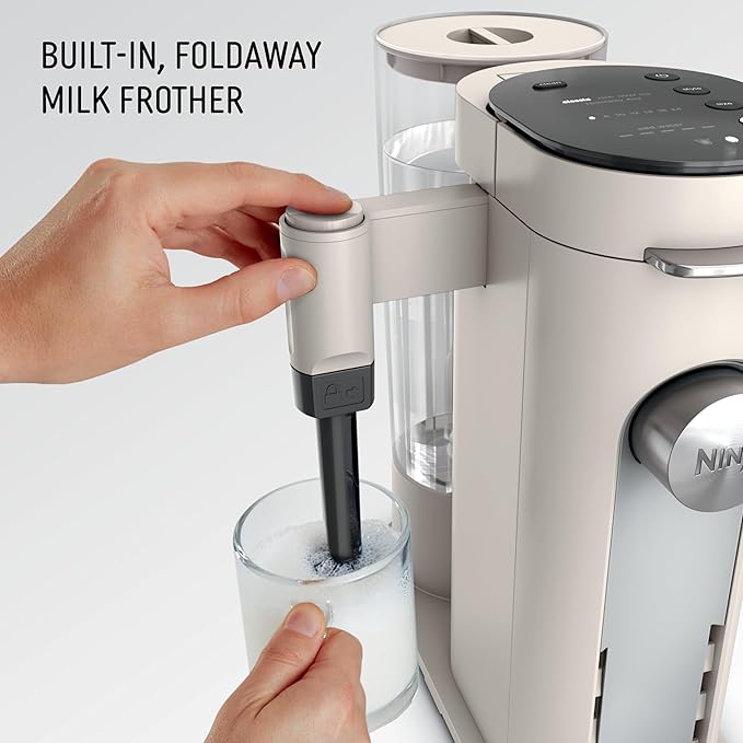 Ninja Pod &amp Grounds | Coffee Maker | XL Single-Serve | K-Cup Pod Compatible | Brews Grounds | Compact Design | Built-In Milk Frother | 68-oz. Reservoir 6-oz. Cup to 24-oz. Mug Sizes | Stone |PB05