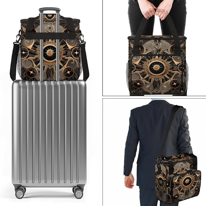 Gold Mandala Coffee Maker Carrying Bag Magic Eyes Travel Storage Bag Compatible with K-Mini or K-Mini Plus Single Serve Coffee Brewer Carrying Case with Multiple Pockets &amp Shoulder Strap