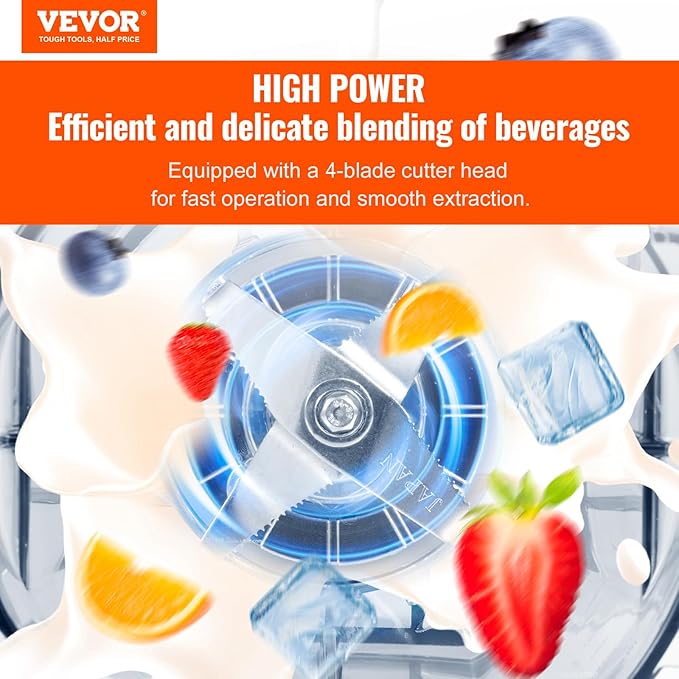 VEVOR Commercial Countertop Blenders with Shield68 oz Jar Blender Combo Stainless Steel 9 Speed &amp 5 Functions for Shakes Smoothies Peree and Crush Ice White