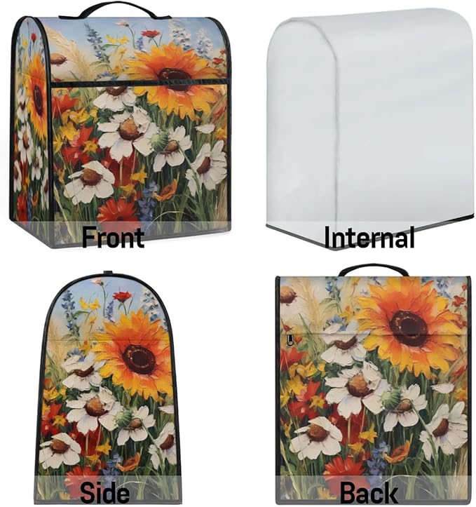cfpolar Kitchen Aid Mixer Cover Compatible with 6-8 Quarts Oil Painting Sunflower Stand Mixer Cover Kitchen Aid Mixers Accessories Appliance Organizer Bag Dust Covers with Zipper Pocket