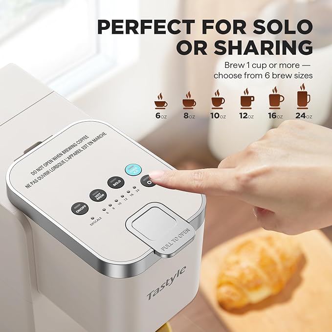 Single Serve Coffee Maker Iced and Hot Coffee Machine for K Cup &amp Grounds Compact Design 40oz Removable Water Reservoir 6 to 24 Oz Brew Sizes Fits 7.3 Travel Mug Beige
