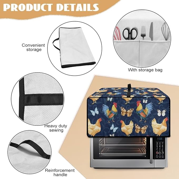 Doojoayie Rooster &amp Cock Toaster Cover 8 Slice Bread Machine Cover Small Kitchen Appliance Protector Modern Kitchen Decoration Gift for People Who Loves to Cook