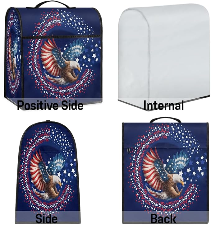 Kitchen Aid Mixer Cover Animal Eagle American Flag Stand Mixer Cover Compatible with 6-8 Quarts Stand Mixers Dust Covers with Zipper Pocket Foldable Washable Kitchen Aid Organizer Bag