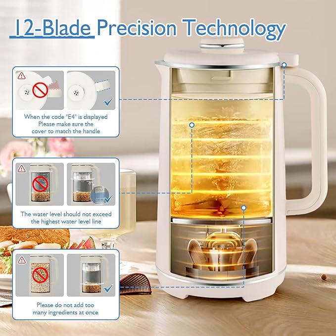 40oz Nut Milk Maker Machine 8-in-1 LED Panel Touch Screen Soy Milk Maker for Homemade Almond Soy &amp Oat Plant-Based and Dairy Free Beverages with 12H Delay Start &amp Self-Cleaning (White)