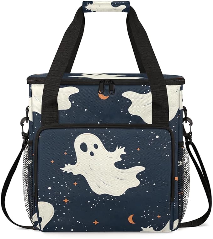 Bright Spooky Ghost Coffee Maker Carrying Bag Portable Travel Storage Tote Bag Compatible with K-Mini or K-Mini Plus Single Serve Coffee Brewer Carrying Case with Multiple Pockets &amp Shoulder Str