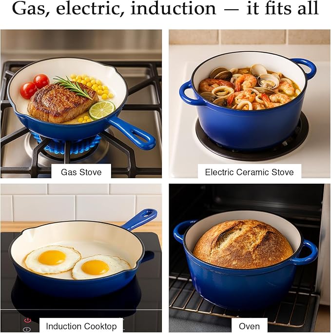 QuliMetal Nonstick Enameled Cast Iron Cookware Set 4-Pcs Pots and Pans with Lid Healthy Round Dutch Oven Pot for Sourdough Bread Baking Oven Safe up to 500° F or on All Stovetop