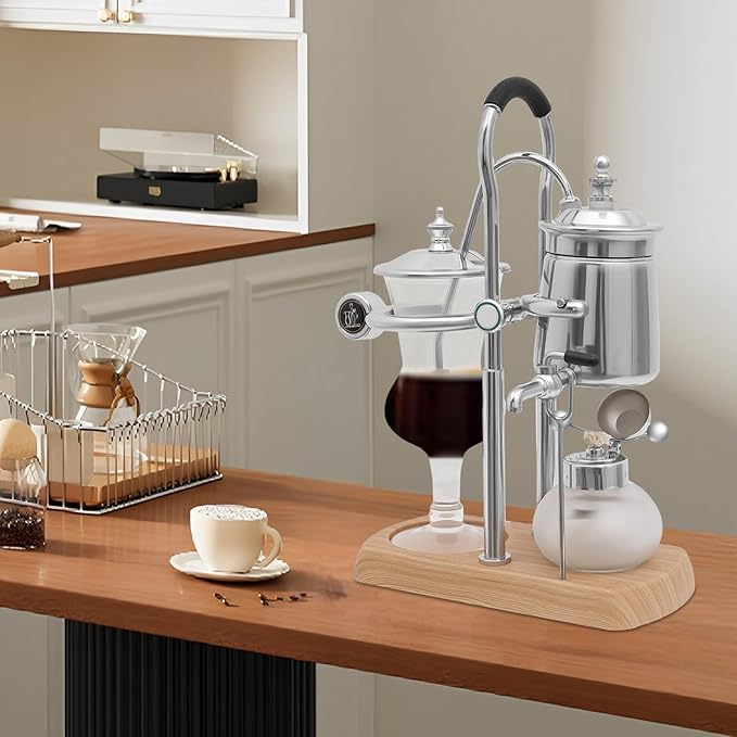 PERFERATE Belgian Belgium Royal Family Balance Syphon Siphon Coffee Maker Unique Gravity Vintage Coffee Maker Classic Vacuum Brewing System for Flair Espresso500ml (Sliver)