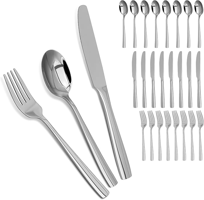 Silverware Set18/10 Stainless Steel Silverware Set For 8With Dinner Knives Forks Spoon Set for Home Kitchen and Restaurant Mirror Polished&amp Dishwasher Safe
