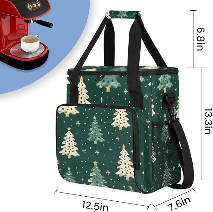 Fantastic Tree Christmas Coffee Maker Carrying Bag Travel Storage Bag Compatible with K-Mini or K-Mini Plus Single Serve Coffee Brewer Carrying Case with Multiple Pockets &amp Shoulder Strap