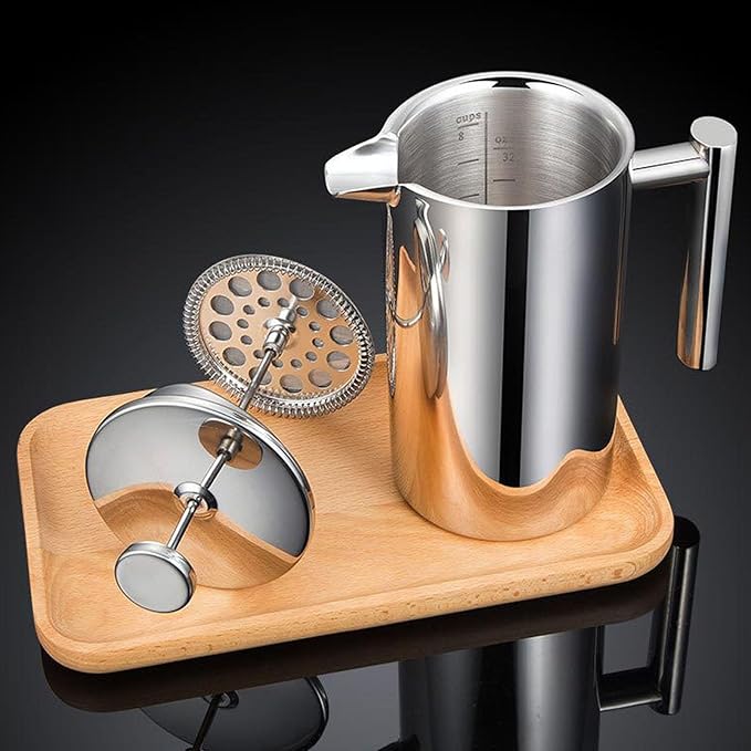 Fockety French Press Coffee Maker Stainless Steel Double Wall Insulated Coffee Press with U Shaped Spout Rustproof Dishwasher Safe French Coffees Maker for Home Office Camping (600ml)