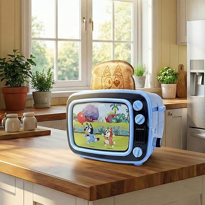 Uncanny Brands Bluey Retro TV Toaster with Light Up Frame Two Slice Model with Bluey Toast Design Themed Kitchen Appliance