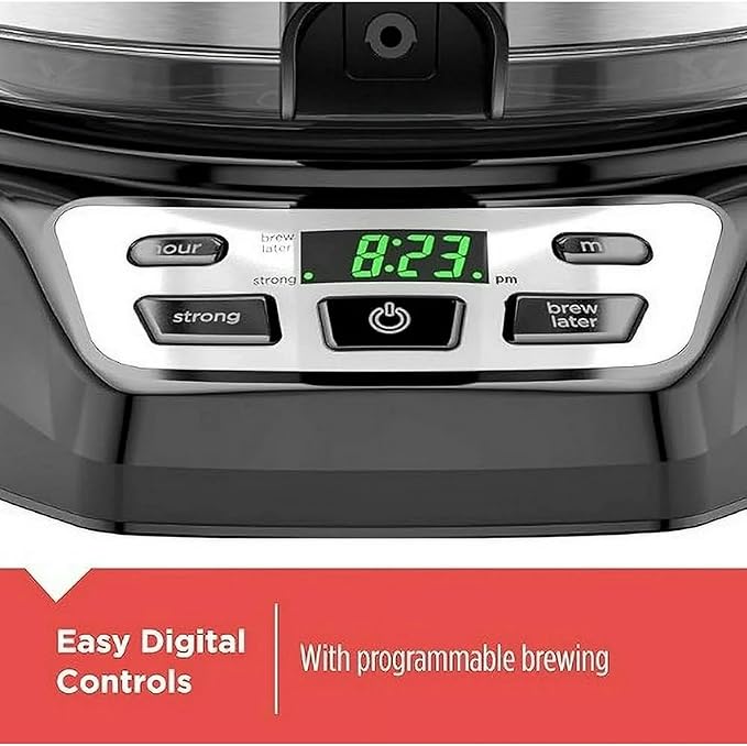 12-Cup Programmable Coffee Maker with Glass Carafe Strength Selector Mid-Brew Access Auto Shut-Off and Keep Warm Function Black