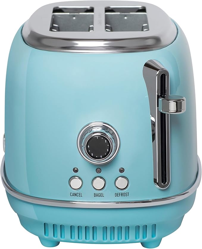 Haden Heritage 2 Slice Wide Slot Stainless Steel Toaster with Adjustable Browning Control &amp Non-Slip Feet Turquoise &amp Chrome