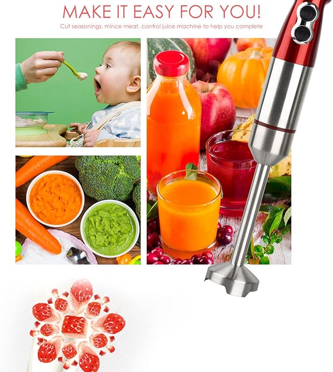 1000W Handheld Blender 12 Speed and Turbo Mode Electric Hand Blender Stainless Steel Immersion Handheld Stick Blender for Soup Puree Baby Food EU Plug