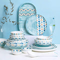 High-End Dinner SetCeramics Dinner Sets Blue Geometric Patterns Porcelain Dinnerware Set of 42 | Cereal Bowl and Steak Plate Set for Housewarming Gift