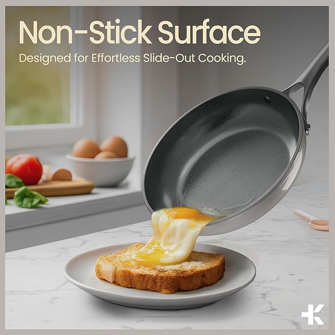 Bakken 12-Piece Aluminum Cookware Set with Ceramic Nonstick Coating PTFE &amp PFAS Free All Stovetop Safe Up To 500°F Pots and Pans Set with Lids Silicone Utensils Included Dishwasher Safe Crea