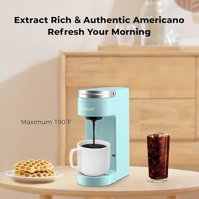 CHULUX Slim Single Serve Coffee Maker Lightweight K-pod Coffee Machine for Travel &amp Home Cyan