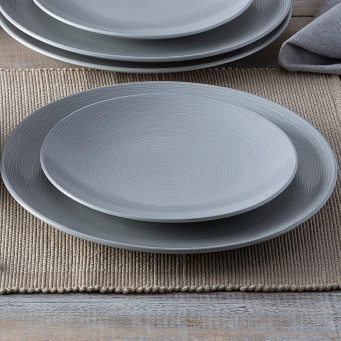 Noritake Colorscapes Grey-on-Grey Swirl 12-Piece Coupe Dinnerware Set Service for 4