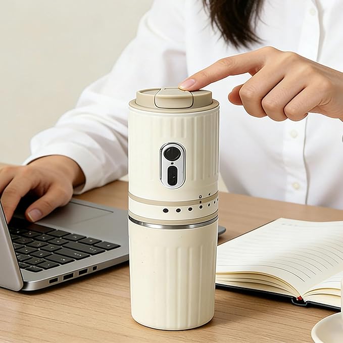 Portable Coffee Maker Compact Mini Coffee Grinder and Brewer with Built in Grinder and One Key Operation for Home Use and Travel