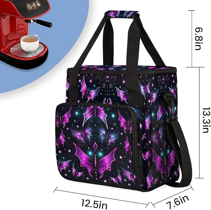 Halloween Bat Coffee Maker Carrying Bag Modern Bat Travel Storage Bag Compatible with K-Mini or K-Mini Plus Single Serve Coffee Brewer Carrying Case with Multiple Pockets &amp Shoulder Strap