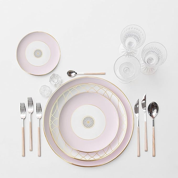 gold trim dinnerware set service for 6 24 pieces pink and white ceramic plate set luxury bone china dishes sets for wedding anniversary fine dining present