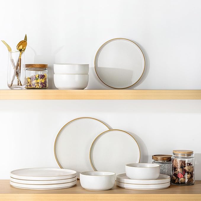 AmorArc Stoneware Dinnerware Sets for 4Reactive Ceramic Plates and Bowls SetHighly Chip and Crack Resistant | Dishwasher &amp Microwave Safe | Round Dishes Set Service for 4 (12pc)