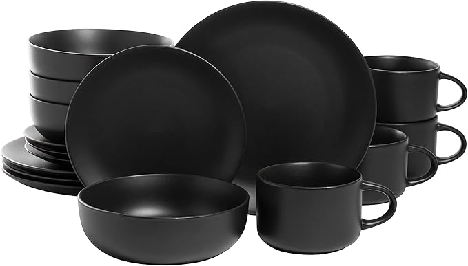10 Strawberry Street Wazee Matte Coupe Dinnerware Set 16 pc Black