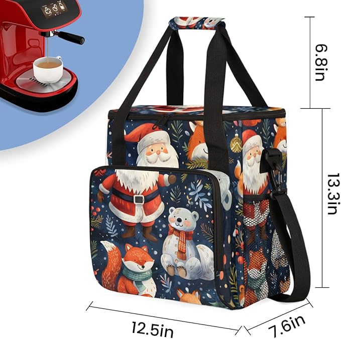 Fantastic Santa Claus Coffee Maker Carrying Bag Magical Santa Claus Travel Storage Bag Compatible with K-Mini or K-Mini Plus Single Serve Coffee Brewer Carrying Case with Pockets &amp Shoulder Stra